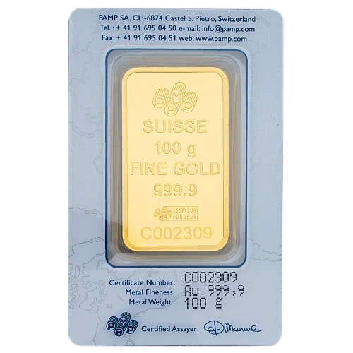 100 Gm PAMP Suisse Gold Bar 9999 Purity 