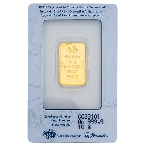 10 Gm PAMP Suisse Gold Bar 9999 Purity 